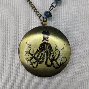 🐙Brass Octopus Locket Beaded Necklace